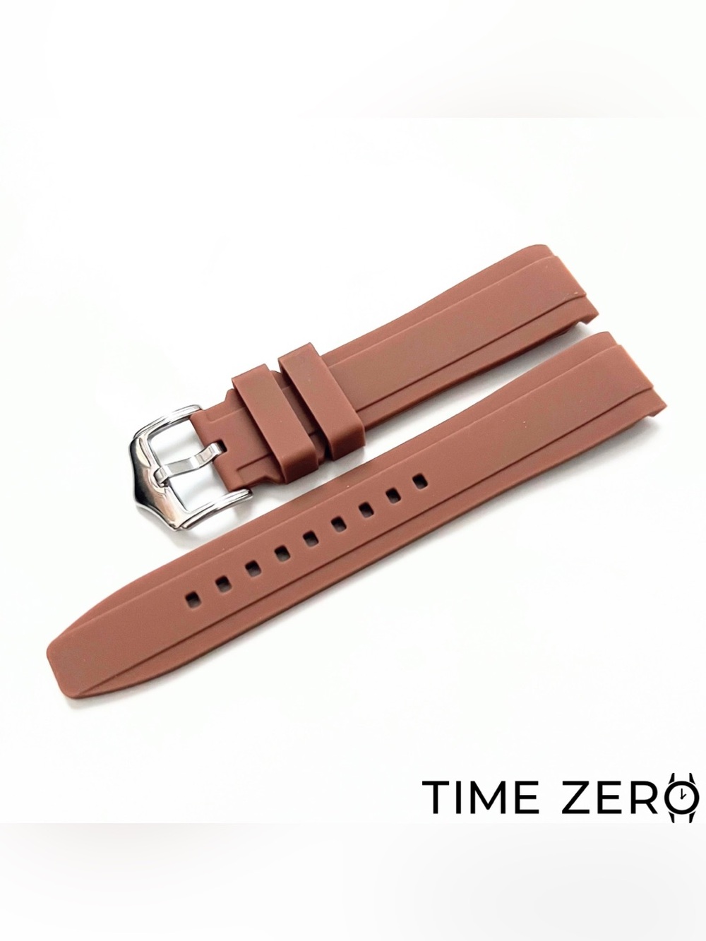New Brown Curved End Rubber Watch Strap (The Element Collection) by Time Zero